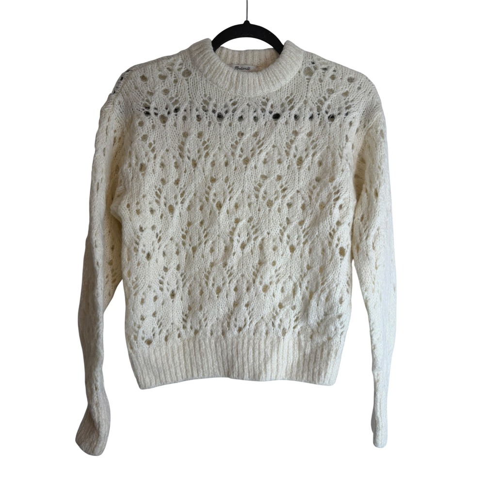 Madewell Pointelle Eyelet Knit Sweater Cream White Alpaca Wool Blend XS